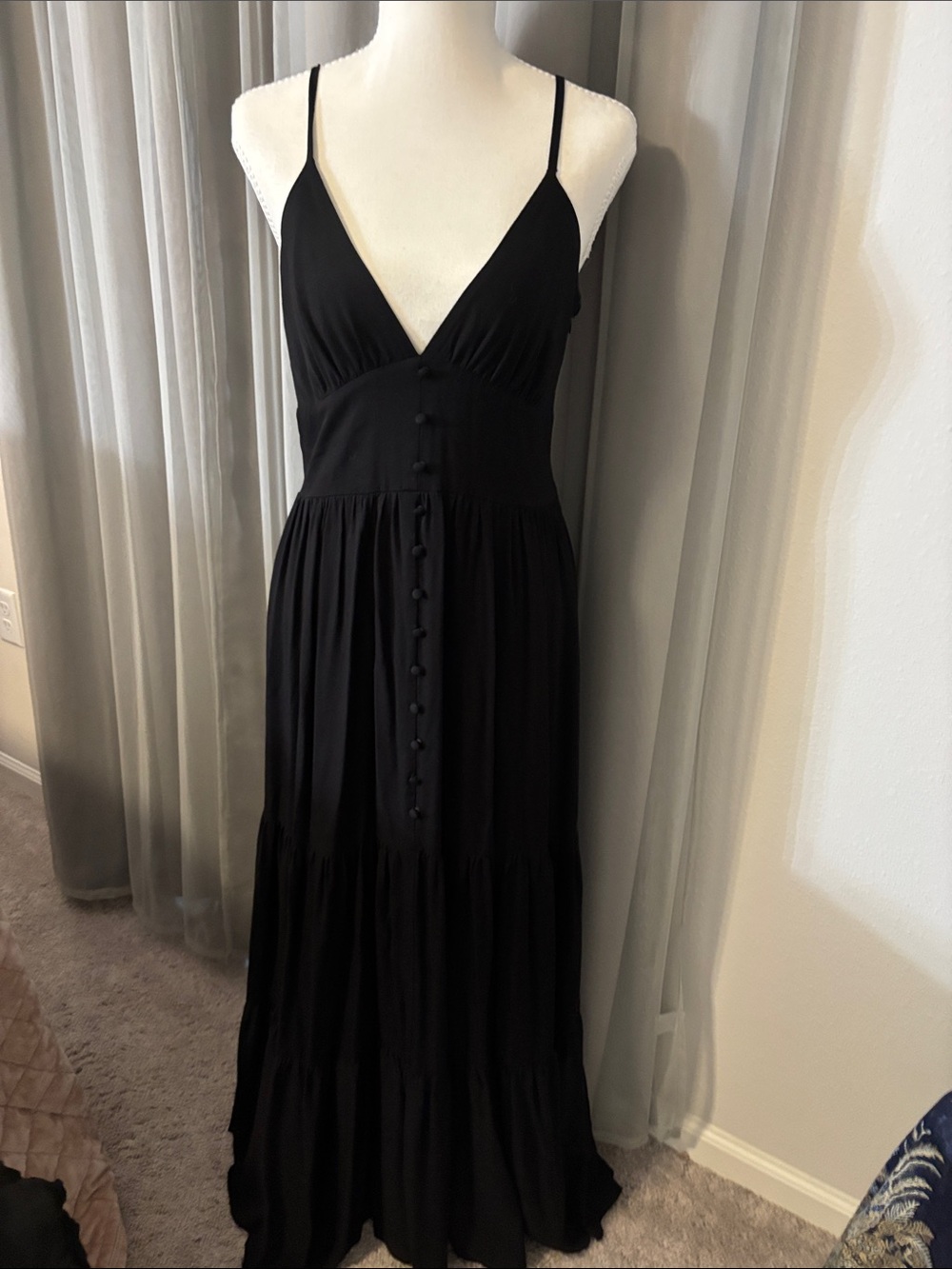 Gianni Bini Black Spaghetti-Strap Button-Front Maxi Dress